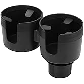 Car Double Cup Holder Extender, 2-in-1 Car Cup Holder Adapter with Adjustable Base, Universal Multifunctional Cup Holder Organizer for Beverage, Snack, Cup, Bottle Storage (Black)