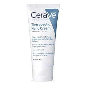 Image of CeraVe Therapeutic Hand Cream for Dry Cracked Hands | 3 Ounce | With Hyaluronic Acid and Niacinamide | Fragrance Free