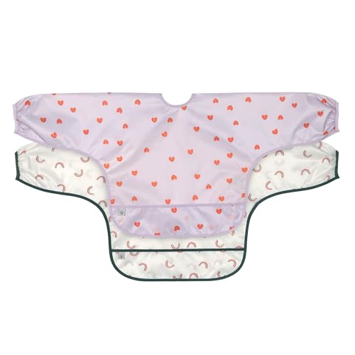 LAESSIG Baby Long Sleeve Bib Set (2 Pieces) for Tying Catch Protection/Long Sleeve Bib Happy Rascals Heart