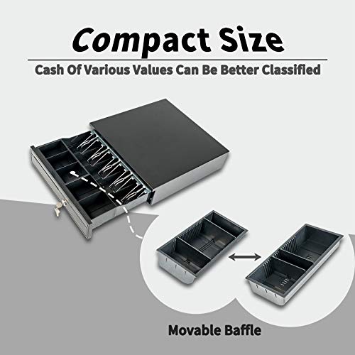 Nurxiovo Cash Register 16" Drawer Box 5Bill/5Coin Portable Money Lock Storage with Removable Tray, RJ11/RJ12 Interface Works Compatible Epson POS Printers Cash Box (Black)