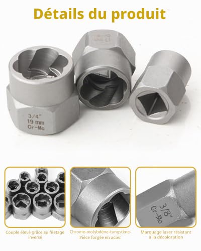 Set of 15 Screw Nut Extractors 6.35-19mm Kit Rusty Broken Bolts