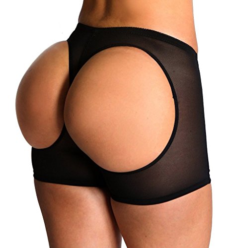 Focussexy Hot Womens Butt Lifter Boy Shorts Shapewear Butt Enhancer Control Panties, L (Waist 27-29 Inch), Black