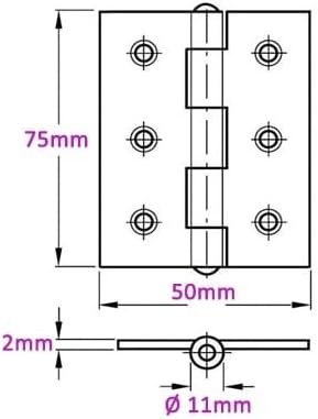 Door Hinge 3" 75mm Ball Bearing Hinges Satin Chrome Suit Internal Doors Pair, Silver, 11.8 x 4.4 x 2 cm - Image 3