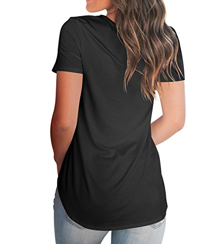 MooliDa Women Solid Comfy Short Sleeve V Neck Lightweight Top Tee (0-Black, Large)