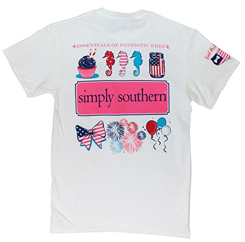 Simply Southern Preppy White T-shirt Essentials of Patriotic Prep, Various Sizes