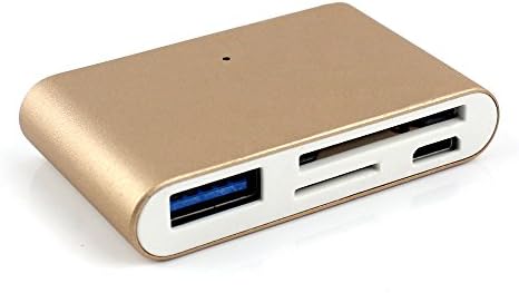 Type C Hub USB3 Charging Card Reader Drive, 4 in 1 Combo with USB 3.0 Ports, SD MicroSD, Aluminum Adapter for Appple MacBook Pro 2016/2017, Chromebook, Flash Drives and Other Type-C Devices (Gold)