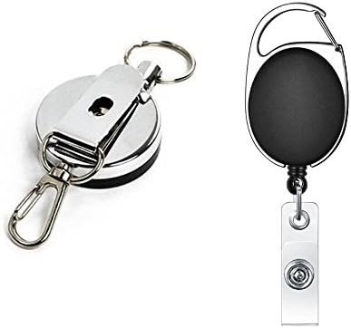 2 PCS Silver Color Metal retractable Reel with Belt Clip, Black Retractable Badge Reels with Key Ring and Badge Strap for Key Ring for Key ID Badge Nurse with Cosmos Fastening Strap