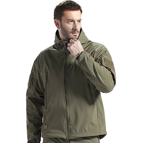 Hunting Jacket, FREE SOLDIER Men Outdoor Tactical Softshell Jacket Water Resistant Fleece Lined Warm Hoodie Jacket (Army green, XL)