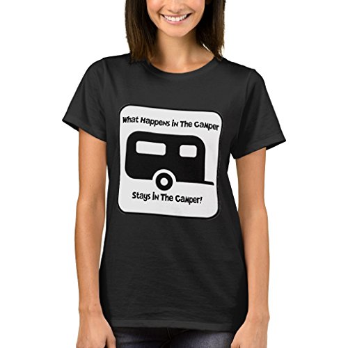 Zazzle Women's Basic T-Shirt, What Happens In The Camper. T-Shirt, Black L