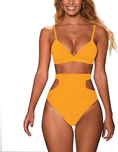 NE Norboe Women's Sexy Deep V Neck Two Piece Swimwear Halter High Waisted Cut Out Swimsuit for Women