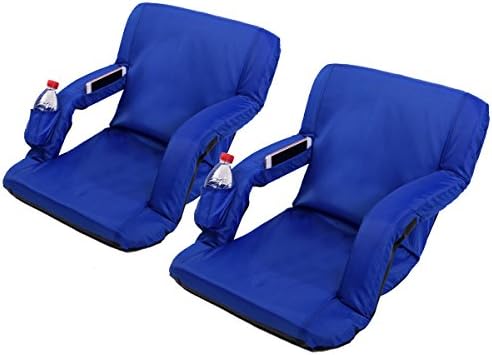 AceLife Stadium Seat Portable Reclining Bleacher Chair with Cup Holder and Phone Pocket - Set of 2, Blue
