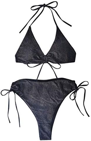 Zleimjab Cozy Restrain Lace-up Drawstring Bikini Set Padded High Loin Women Swimsuit