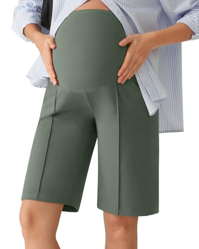 G4Free Maternity Athletic Shorts Pregnancy Bermuda,Gray Sage,M,10'' at Amazon