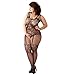 CURRMIEGO Women's Floral Crotchless Bodystocking Plus Size Open Crotch Fishnet Lingerie (Black, Plus)