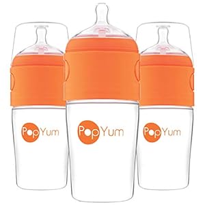 PopYum 9 oz Orange Anti-Colic Formula Making/Mixing/Dispenser Baby Bottles, 3-Pack (with #2 Nipples)