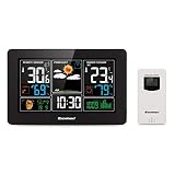 Excelvan Digital Wireless Weather Station Large LCD Color Display, Barometer Weather Forecast Indoor Outdoor Sensor, Temperature Humidity Monitor, Alarm Clock, Black (A)