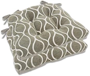 Arlee Chenille Geometric Chair Pads with Tiebacks (Set of 2), Charcoal