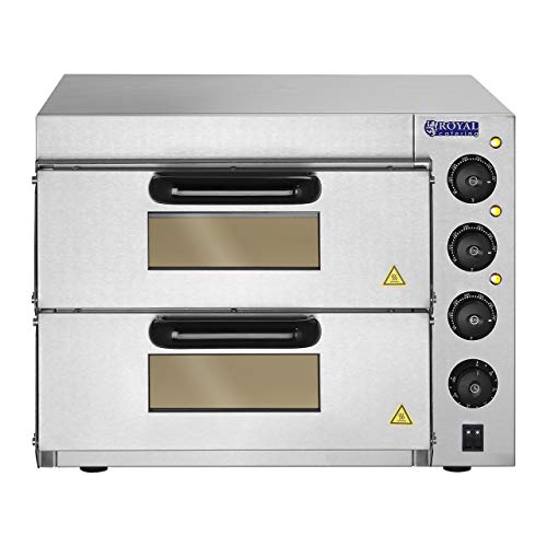 Royal Catering RCPO-3000-2PS-1 Pizzaoven elektrisch 2 kamers pizzabakoven pizza oven chamotte chamotte bodem (3000W, 2… - Afbeelding 4