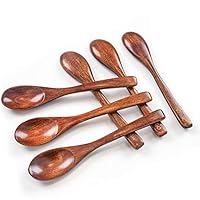 HansGo Small Wooden Spoons, 6PCS Small Soup Spoons Serving Spoons Wooden Teaspoon for Coffee Tea Jam Bath Salts