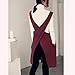 AOBBYBBS Soft Cotton Linen Apron Solid Color Halter Cross Bandage Aprons Japan Japanese Style X Shape Kitchen Cooking Clothes Gift for Women Chef Housewarming (Dark Red)
