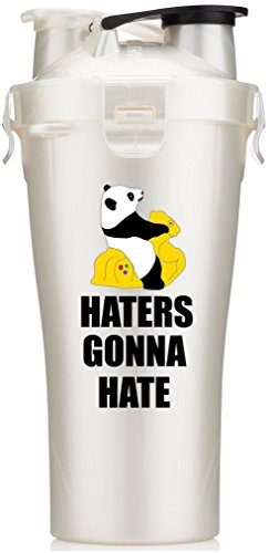 Hydra Cup Dual Threat Shaker Cup - Protein & Pre Shaker Bottles, Shaker Cup, Haters White & Black, 28oz