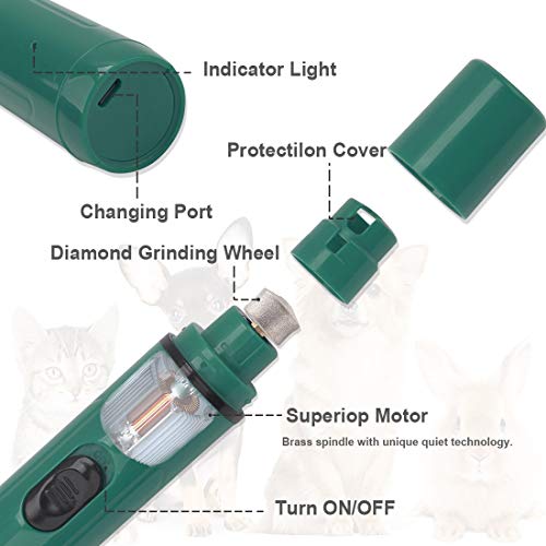 Dog Nail Grinder,2 Speed Electric Pet Nail Trimmer Clippers File/Rechargeable Pet Grooming Kit for Small Medium Large Pets Cats(Stylish Green)