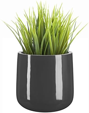 NMN Designs Ainslie Planter - 9.5" L x 9.5" W x 10.5" H - Glossy White - Fiberglass Plant Container - Modern, Round - Indoor/Outdoor - Drainage Holes - Best Planter