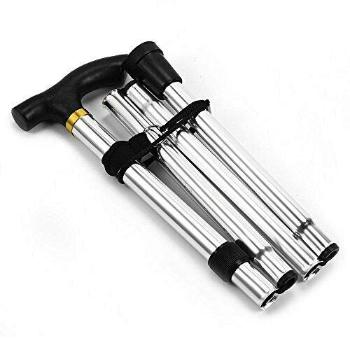 KAV Walking Stick, Easy Adjustable Height Folding Extendable Walking Cane, Lightweight Flexible and Durable Walking Aid Mobility Aid Collapsible Walking Stick (Silver)