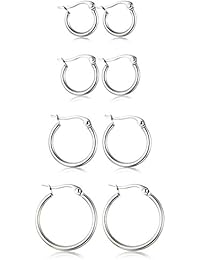 4 Pairs Stainless Steel Hoop Earrings Set Cute Huggie Earrings for Women,10MM-20MM