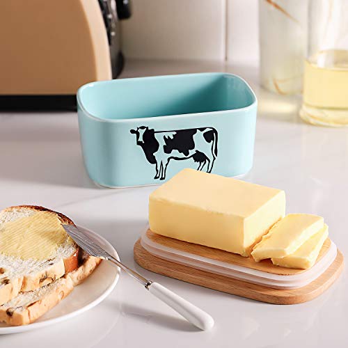 image for DOWAN Porcelain Butter Dish with Lid, Airtight Butter Container (Large
