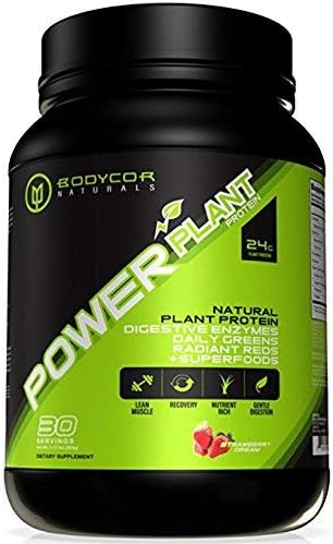 Bodycor PowerPlant All Natural Plant Based Protein (960 Grams - Strawberry Dream), Powerful Dietary Supplement with Digestive Enzymes, Greens & Superfoods, 100% Pure Vegan Formula