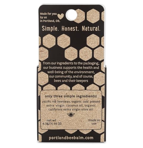 Portland Bee Balm All Natural Handmade Beeswax Based Lip Balm, Unscented 3 Count