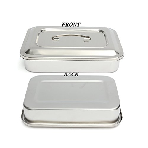 Medical 304 Stainless Steel Instrument Tray Lab Instrument Dental Tool Organizer Holder with Lid and Handle Grip Size 12"x8"x2" - Thumbnail 3