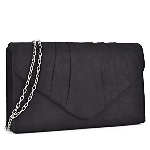 Dasein Womens Evening Bag Velvety Pleated Envelope Clutch Handbag Wedding Party Bridal Purse (Black) - Thumbnail 7