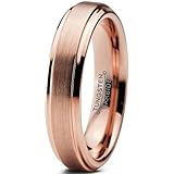 Charming Jewelers Tungsten Wedding Band Ring 4mm for Men Women Comfort Fit 18K Rose Gold Plated Beveled Edge Brushed Polished