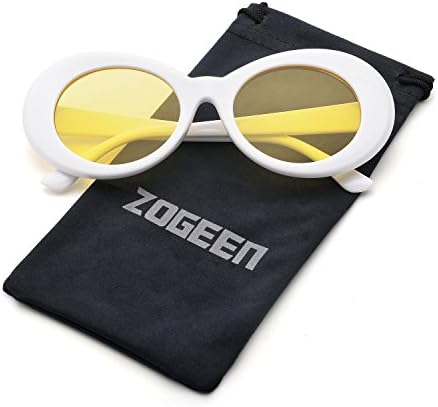 ZOGEEN Bold Retro Oval Mod Thick Frame Sunglasses Clout Goggles with Round 1212(White&amp;Yellow)