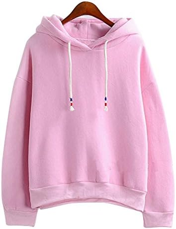 Women Long Sleeve Thick Casual Solid Hooded Sweatshirts ,Leisure Hoodies Candy 10 Color Loose Top Shirt(Pink)