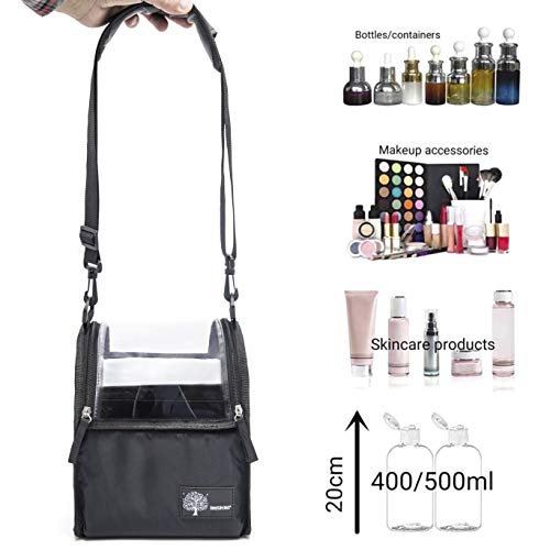 Portable Multipurpose Clear Bag Makeup Cosmetic Case Organizer Travel Makeup Box PVC Dust-Free Storage Bag With Adjustable Shoulder Strap And Dividers For Makeup Brushers Toiletry Accessories (Black) 5 Portable Multipurpose Clear Bag Makeup Cosmetic Case Organizer Travel Makeup Box PVC Dust-Free Storage Bag With Adjustable Shoulder Strap And Dividers For Makeup Brushers Toiletry Accessories (Black)