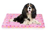 Mora Pets Ultra Soft Pet (Dog/Cat) Bed Mat with Cute Prints | Reversible Fleece Dog Crate Kennel Pad | Machine Washable Pet Bed Liner (30-Inch, Pink)