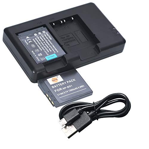 DSTE 2pcs NP-BD1 NP-FD1 Battery + Dual Battery Charger Compatible with Sony Cyber-Shot DSC-G3, DSC-T2, DSC-T70, DSC-T75, DSC-T77, DSC-T90, DSC-T200, DSC-T300, DSC-T500, DSC-T700, DSC-T900, DSC-TX1