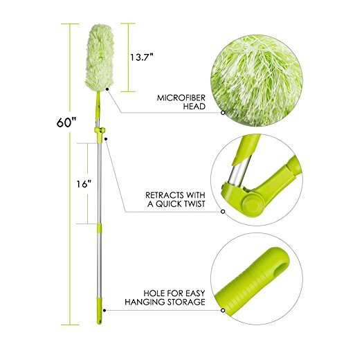 Microfiber Feather Duster with Extension Pole 44" 60", Bendable