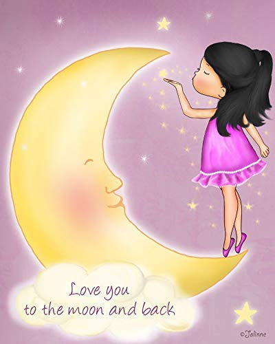 Kids Room Decor Girl Moon Wall Art Poster Nursery Picture Custom Name Optional Artwork Home Kitchen Children S Room Decor