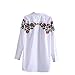 ZG&DD Shoulder Floral Embroidered Long Sleeve Shirt Blouse White Women Top Casual White Medium