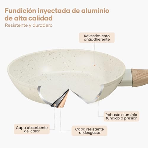 HEEDU Juego de 10 Ollas y Sartenes Antiadherentes, Batería de Cocina, Juego de Utensilios de Granito, Apto para Todas las Estufas, con Sartenes y Cacerolas (Blanco)