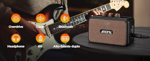 VEDO Amplificador de guitarra Aroma Mini de 5W, amplificador compacto para guitarra elétrica, ideal para prática, com Bluetooth e canais Clean e Overdrive. Portátil.