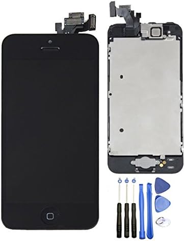 LLLtrade iPhone 5 LCD Display Touch Screen Full Assembly Replacement With Home Button, Front Camera, Ear Speaker, Repair Tools (Black)