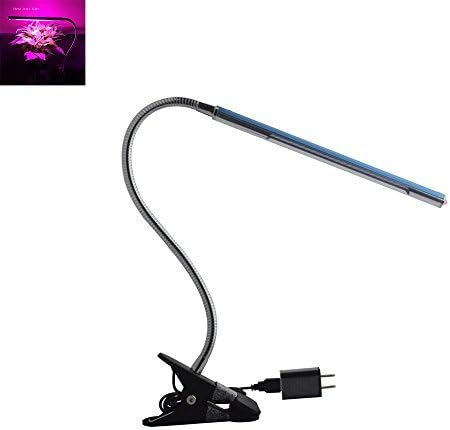 Snkey LED Grow Light, 5W Adjustable 3 Level Dimmable, LED Clip Desk Lamp Clamp, Flexible Neck 360 Degree For Hydroponic Garden Greenhouse (Blue)