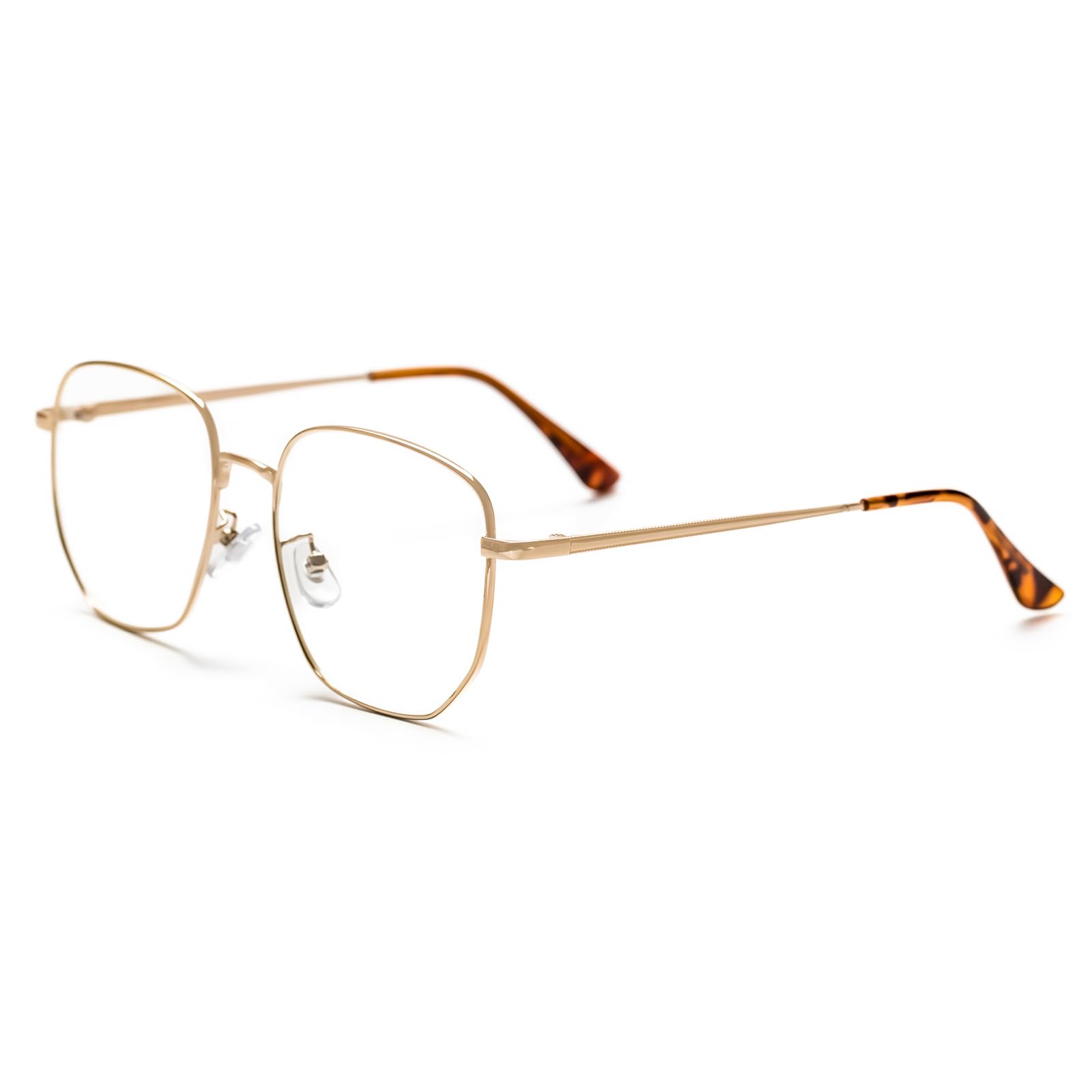 KAEOISFU Unisex Oversized Square Reading Glasses， Large Metal Frame Blue Light Blocking Computer Readers， Lightweight Durable Anti-Glare Eyeglasses（Gold，+3.5）