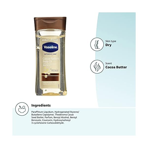 Vaseline-Essential-Moisture-Cocoa-Radiant-Body-Oil-with-Pure-Cocoa-Butter-200-ml Vaseline Intensive Care Cocoa Radiant 100% natural cocoa butter Body Oil for dry skin 200 ml