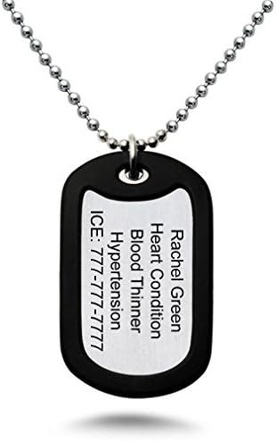 Personalized Custom Laser Engraved Stainless Steel Dog Tag Necklace, Medical Alert ID Necklace